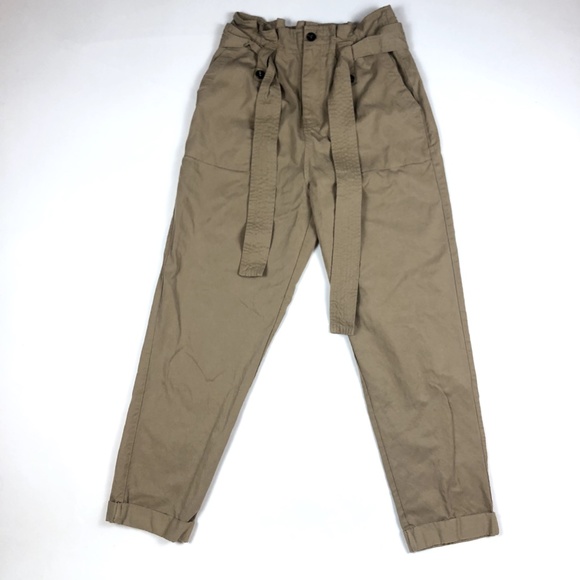 Le Lis Pants - Le Lis Khaki Brown Belted Straight Legged Tan Trouser Cargo Pants Size Small
